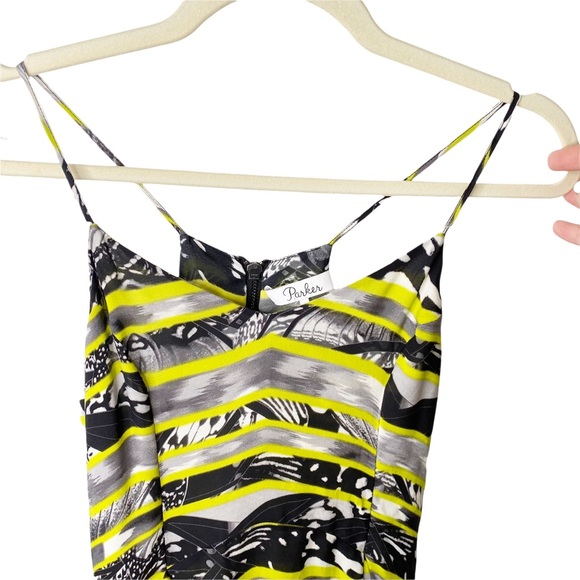 Parker Racerback Yellow Black Spaghetti Strap Silk Mini Dress Size Small - Picture 4 of 8